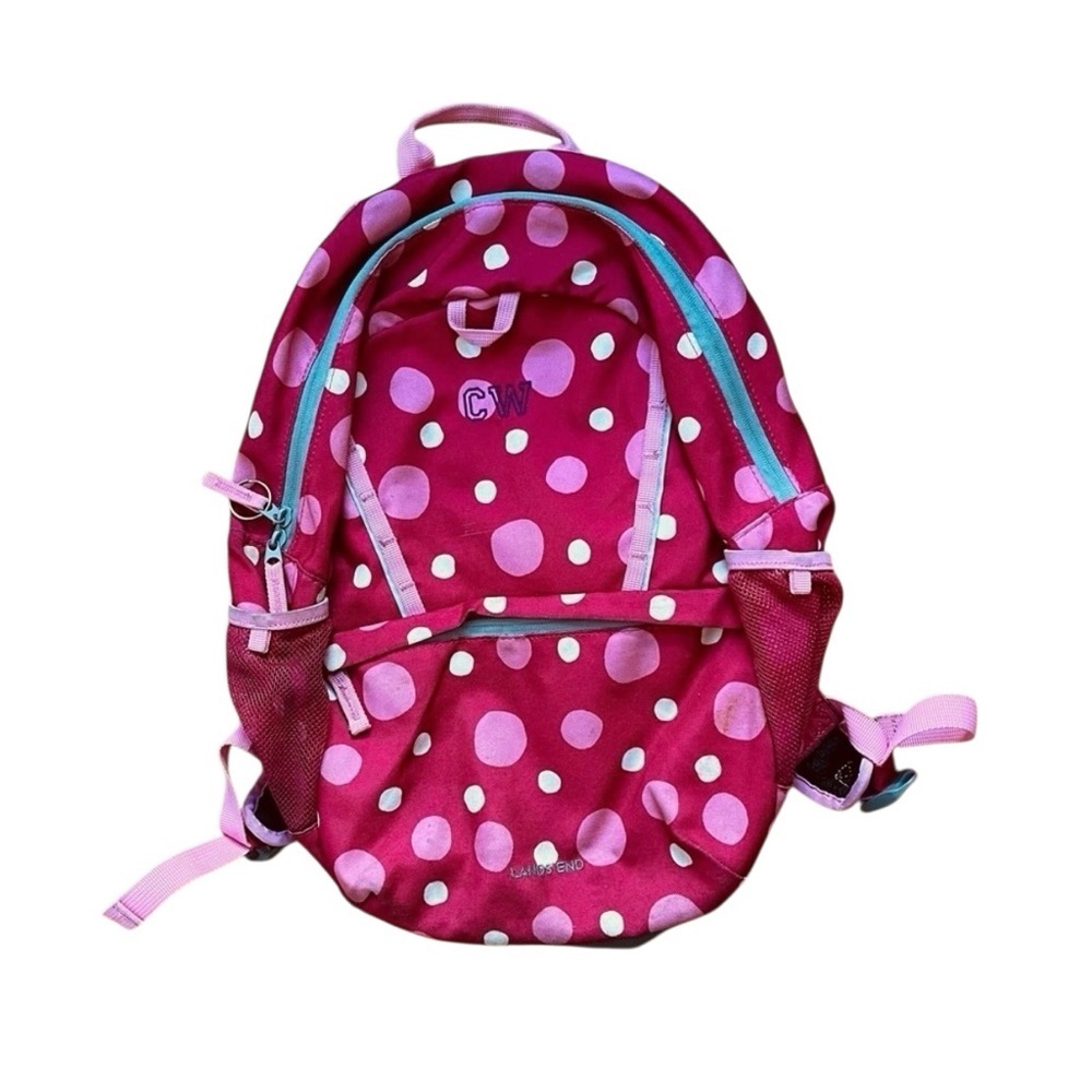 Lands’ End Classmate Girls Pink Polka Dot Initial “CW” Backpack - Picture 1 of 13